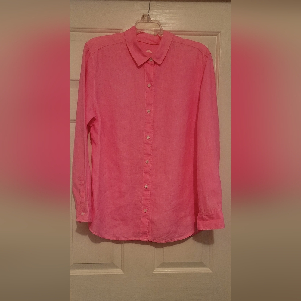 Tommy Bahama Large Linen Coral Pink Shirt Preowned